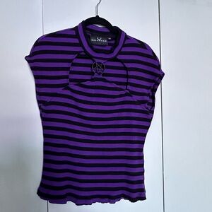 Killstar Gothic Striped Tee in Purple and Black